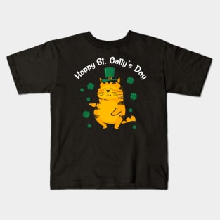 Cute Happy St. Catty's Day St. Patrick's Day 2020 Kids T-Shirt